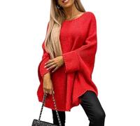 hnomrsk Pull Femme Élégant en Tricot Cape, Pull Automne Col Rond Manches Chauve-Souris, Poncho Lâche Pullover Décontracté