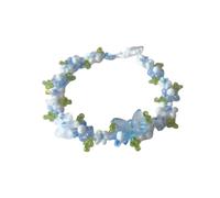 Hnonoxy Bracelet De Perle, Bracelet Bleu Clair, Ne M'oublie Pas, Perlé Fait à La Main, D'été à Perles Transparentes, Fleuri à Cristal