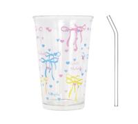 Hnonoxy Vasos Cafe Cristal, Tazas Cristal con Pajita, Tazas de Café Patrón de Mariposa, Tazas de Vidrio, Tazas de Cafe Espresso para Latte Macchiato, Vino, Bolsitas de Té, Bebidas Calientes (400ml)