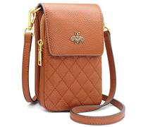 HNOOM Sac à bandoulière pour téléphone portable en cuir véritable pour femme,Petit sac à bandoulière pour téléphone portable avec 8 emplacements pour cartes,Avec bandoulière, a-marron