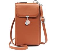 HNOOM Sac de téléphone portable pour femme avec fentes pour cartes et fermeture éclair, marron, 11,5 x 4,5 x 19,5 cm, Crossbody