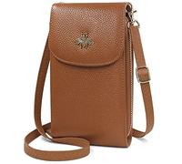 HNOOM Sac Téléphone Portable avec Portefeuille en Cuir Véritable - Petit Bandoulière à Main Femme avec 8 Porte Carte et Bandoulière Réglable