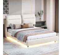 HNOUER Lit double rembourré, 160 x 200 cm, avec éclairage LED et espace de rangement hydraulique, cadre de lit en velours, avec tête de lit pliable et sommier à lattes, lits fonctionnels, sans matelas