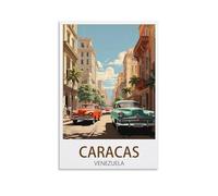 HNROJICO Caracas Poster vintage sur toile Motif rue Venezuela 30 x 45 cm Décoration murale pour chambre à coucher et salon