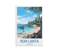 HNROJICO Poster de voyage vintage Koh Lanta Thaïlande - 20 x 30 cm - Impression sur toile - Décoration murale pour chambre à coucher et salon