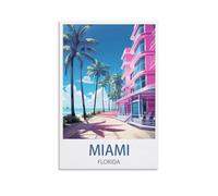 HNROJICO Poster de voyage vintage Miami Floride 30 x 45 cm - Impression sur toile - Décoration murale pour chambre à coucher et salon