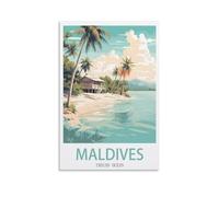 HNROJICO Poster de voyage vintage sur toile de l'océan indien des Maldives - Décoration murale pour chambre à coucher, salon - 20 x 30 cm