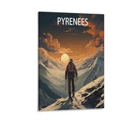 HNROJICO Poster vintage sur toile représentant le ski des Pyrénées et les montagnes - Décoration murale pour chambre à coucher et salon - 50 x 75 cm