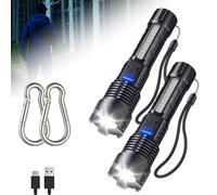 HNTKGME Lampe de poche tactique A70, lampe de poche tactique à lumière forte Earc LED, nouvelle lampe de poche tactique LED A70 améliorée 2024, rechargeable par USB, zoom réglable (2PCS)