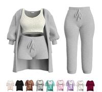 HNTKGME Plush Cozy, Plush Cozy Lounge Wear, Plush Cozy Knit Set, Plush Cozy Pajamas 4 Piece, Get Softy Pajama Set (Gray,S)