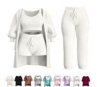 HNTKGME Plush Cozy, Plush Cozy Lounge Wear, Plush Cozy Knit Set, Plush Cozy Pajamas 4 Piece, Get Softy Pajama Set (White,S)