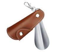 HNULGVI Chausse-Pied Chausse-pied en métal, mini chausse-pied, lève-chaussures, chausse-pied de voyage portable avec poignée en cuir, chausse-pied de déduction for porte-clés(Brown 2pcs)