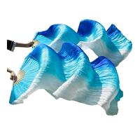 HNULGVI éVentail De Soie Danse Accessoires de voiles en Soie véritable, 1 Paire, éventail Danse du Ventre Fait à la Main for Femmes pour la Fête(Sky Blue,150cm-90cm)
