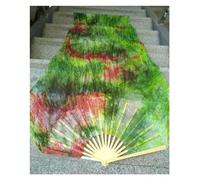 HNULGVI éVentail De Soie Danse Éventail Professionnel en Soie for Danse du Ventre, Voile à Fleurs Noires, Fond Vert, Longs éventails Multi-Tailles pour la Fête(Sky Blue,150cm)