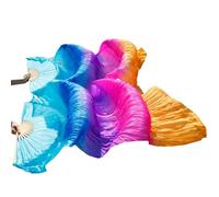 HNULGVI éVentail De Soie Danse Éventails de Danse du Ventre en Soie véritable, 1 Paire/1 pièce, Teints à la Main, Long éventail Chinois, Voile 24 Couleurs pour la Fête(11,XL-230x90cmReal Silk)