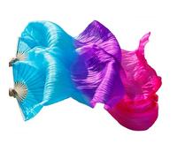 HNULGVI éVentail De Soie Danse Éventails de Danse du Ventre en Soie véritable, 1 Paire/1 pièce, Teints à la Main, Long éventail Chinois, Voile 24 Couleurs pour la Fête(20,M-150x90cm Real Silk)
