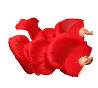 HNULGVI éVentail De Soie Danse Éventails de Danse en Voile Soie Chinois Unisexe, 1 Paire d'éventails du Ventre, Couleur Pure, 180x90cm pour la Fête(Red,150x90cm)