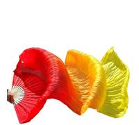 HNULGVI éVentail De Soie Danse Éventails de Voile Danse du Ventre en Soie véritable, 1 Paire/1 pièce, Bambou Teint à la Main, Long éventail, Vraie pour la Fête(18,1pair realsilk 150cm)