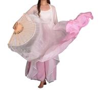 HNULGVI éVentail De Soie Danse Voile de Danse du Ventre 100% Paires d'éventails en Soie (1L + 1R), Accessoire Costume léger et Fluide for Studio Musique, éloge l'église pour la Fête(White,150cmX90cm)