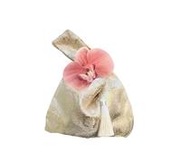 HNULGVI Sac à Poignet Noué Sac de poignet à nœud avec pendentif fleur, sac déjeuner, cosmétiques, main pompon, pochette for petits articles, accessoires Cheongsam Portable(Champagne,Tassel-Flower)