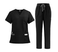 HNULGVI Tenue InfirmièRe Ensembles de Blouses for Femmes, Hauts d'hôpital, Pantalons, Accessoires for infirmières, Clinique Dentaire, Salon beauté, vêtements Travail, Costume(Black,L)