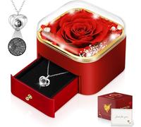 Hnustbo Cadeaux pour Femme, Maman, Petite Amie, Fleurs Éternelles Préservées, Vraie Rose avec Collier, pour Elle pour Un Anniversaire, La Saint-Valentin, La Fête des Mères, Noël