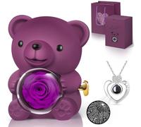 Hnustbo Rose Eternelle avec Collier I Love You, Nounours Ours en Rose Idee Cadeau pour Femme Mère Maman Amie, Cadeau Fete des Meres, Cadeau Saint Valentin Femme Cadeau Original Noel Anniversaires