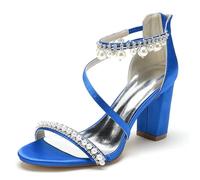 HNVAVQ Chaussures Mariage Femme Talon Carré Satin Sandales avec Perles Bout Ouvert Élégantes Chaussures de Soirée