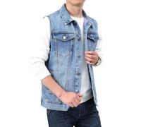 HNVAVQ Homme Gilet en Jean Veste sans Manches en Jean Veste Mode de Motard Gilet Décontractée Gilet de Biker