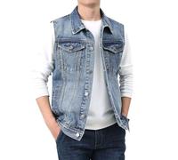 HNVAVQ Homme Gilet en Jean Veste sans Manches en Jean Veste Mode de Motard Gilet Décontractée Gilet de Biker