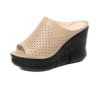 HNVAVQ Mules Compensées Femme en Cuir Sandales Plateforme Bout Ouvert