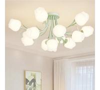 HNVBDOPAE Lustre de Salle À Manger, Plafonnier À Fleurs, Lustre de Chambre Moderne, Pour Salon, Chambre À Coucher, Salle À Manger, Jardin Rétro/Blanc/7 Têtes/Blanc/9 Têtes/Vert/13 Têtes