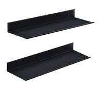 HNVNER Etagere Douche sans Percage, Metal Etagere Murale Noir Lot de 2, Etanche Etagere Salle de Bain 40CM, Moderne Étagère Flottante pour Salon Cuisine Chambre Bureau Salle de Bains