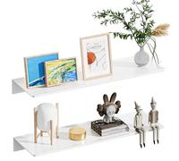 HNVNER Etagere Murale Blanche en Metal 2 Pièces, Tablette Murale en Aluminium sans Percage, Anti-Rouille, Largeur 40cm pour Décoration & Rangement dans Salon, Chambre, Salle de Bain