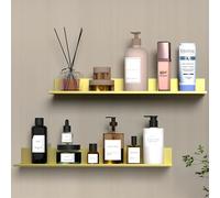 HNVNER Etagere Murale Métal 2 Pièces, Etagere Douche sans Percage Or Brossé, Moderne Étagères Salle de Bain 40cm, Tablette Rangement pour Salon Cuisine Chambre Bureau
