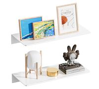 HNVNER Etagere Murale sans Percage en Metal 2 Pièces, Étagère Flottante en Aluminium résistant à la Rouille, Tablette Murale pour Salon, Chambre, Salle de Bain (30cm, Blanche)