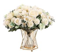 HNVNER Lot de 4 Fleur Artificielle en Soie, Bouquet de Fleurs Pivoines Hortensia Artificielles pour Mariage Parti Centres de Table Arrangement Floral Accueil Décor （Blanc）