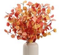 HNVNER Lot de 5 Feuilles D'eucalyptus Artificielles d'automne,60cm Faux Eucalyptus Plantes Decoration Branches - Feuilles en Soie, pour Automne, Maison, Mariage, Festival, Décoration de Fête, Orange
