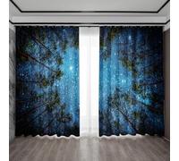 HNYDM Lot de 2 Rideaux de décoration pour la Maison, Motif de Vue Nocturne de la Ville et de la forêt Bleu foncé, Rideau de fenêtre imprimé Moderne WxH/2x135x250cm Rideaux