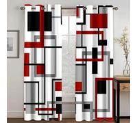 HNYDM Rideaux occultants 2 Panneaux Abstrait géométrique Rouge Moderne Rideaux de fenêtre pour Salon Chambre Cuisine Porte Maison WxH/2x140x183cm Rideau occultant