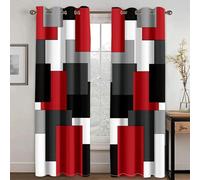 HNYDM Rideaux occultants 2 Panneaux Abstrait géométrique Rouge Moderne Rideaux de fenêtre pour Salon Chambre Cuisine Porte Maison WxH/2x115x240cm Rideaux occultant