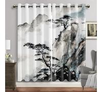 HNYDM Rideaux occultants pour Chambre à Coucher 2 Panneaux Peinture à l'encre Traditionnelle Chinoise Paysage Rideaux de fenêtre Stores pour Salon Cuisine décoration WxH/2x100x250cm