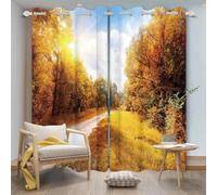 HNYDM Rideaux occultants Thermiques isolants pour fenêtre, Motif forêt, Cascade et lac, Feuillage d'automne, pour Salon ou Chambre à Coucher WxH/2x100x235cm Rideau occultant