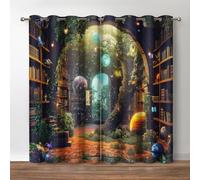 HNYDM Rideaux occultants Vintage pour bibliothèque, Livres, étagère, Arbre, Fleurs, décoration pour Chambre, Bureau, Salle de Classe, Rideaux occultants pour fenêtre (L x H / 2 x 80 x 180 cm)