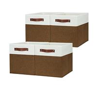 HNZIGE Lot de 4 cubes de rangement en tissu de 28 x 28 cm pour vêtements, étagères avec poignées, paniers en toile pour organiser la maison (marron et blanc)