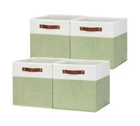 HNZIGE Lot de 4 cubes de rangement en tissu pour étagères, 30,5 x 30,5 cm, paniers de rangement décoratifs avec poignées, paniers verts pour organiser la maison et la chambre d'enfant (vert/blanc)