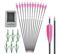 HNZMDY 12 flèches en Carbone de tir à l’Arc 30 Pouces, diamètre intérieur 6,2 mm, rigidité 500, livrées avec 6 Pointes de flèche, idéales pour la Chasse et l’entraînement au tir sur Cible (Rose)