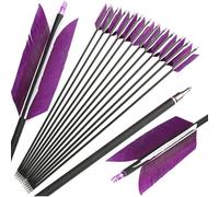 HNZMDY 12 Flèches en Carbone Flu-Flu de 30 Pouces avec 4 Plumes de Dinde, Spine 500, flèches de Chasse et de Cible pour tir à l’Arc, Arc à poulies et Arc recourbé