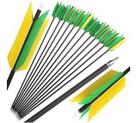 HNZMDY 12 Flèches en Carbone Flu-Flu de 30 Pouces avec 4 Plumes de Dinde, Spine 500, flèches de Chasse et de Cible pour tir à l’Arc, Arc à poulies et Arc recourbé (2 Vert 2 Jaune)