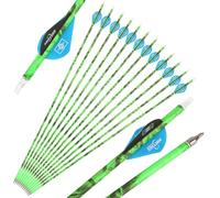 HNZMDY 12 pièces Flèches de Tir à l’Arc pour Arc - 80 cm Carbone Mixte Rigidité 500, Int. 7,8 mm Ailerons en Caoutchouc de 5 cm pour Chasse Extérieure et Tir sur Cible (Camouflage Vert)